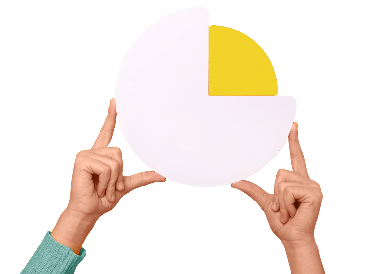 two hands holding a pie chart up