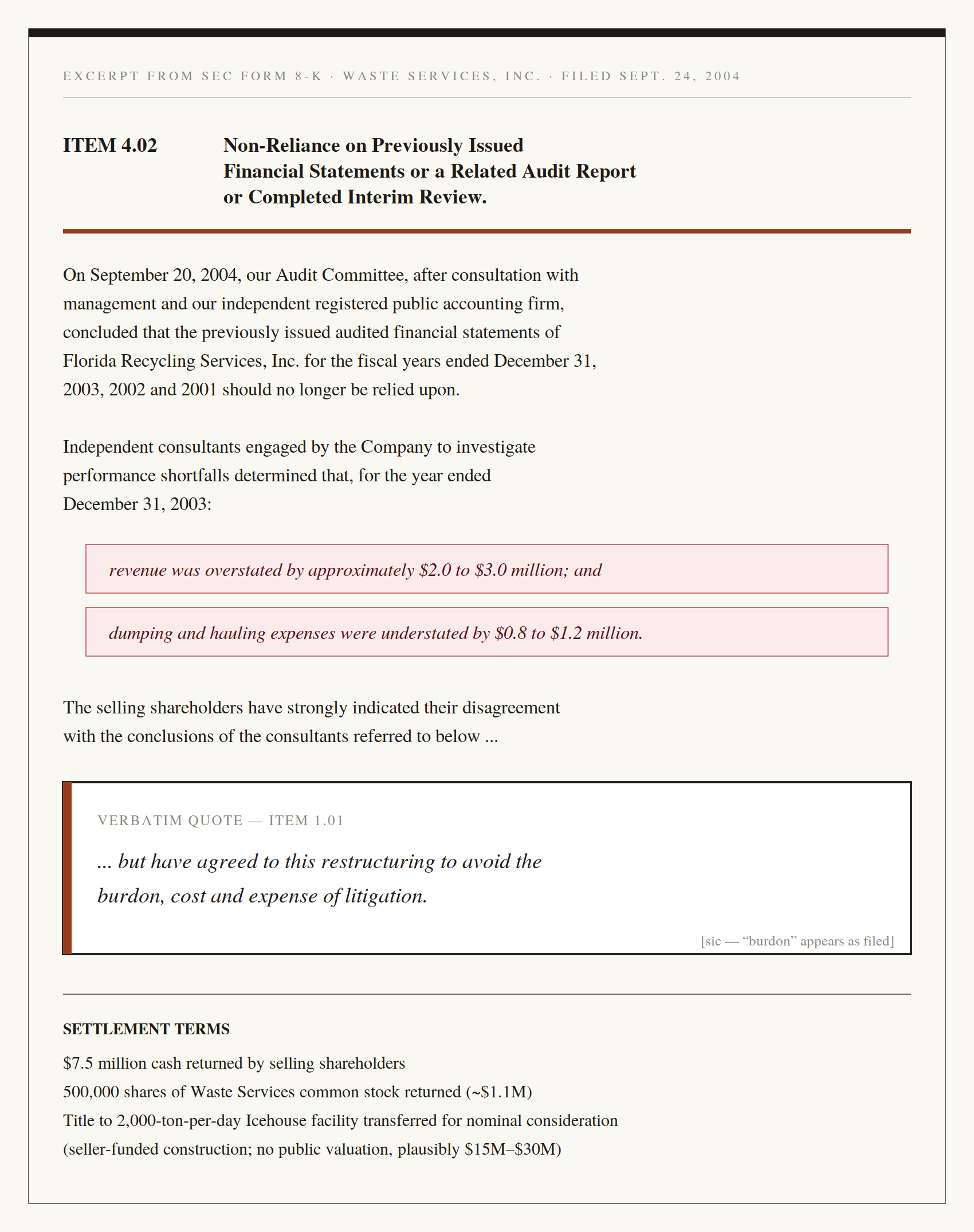 Form 8-K excerpt.