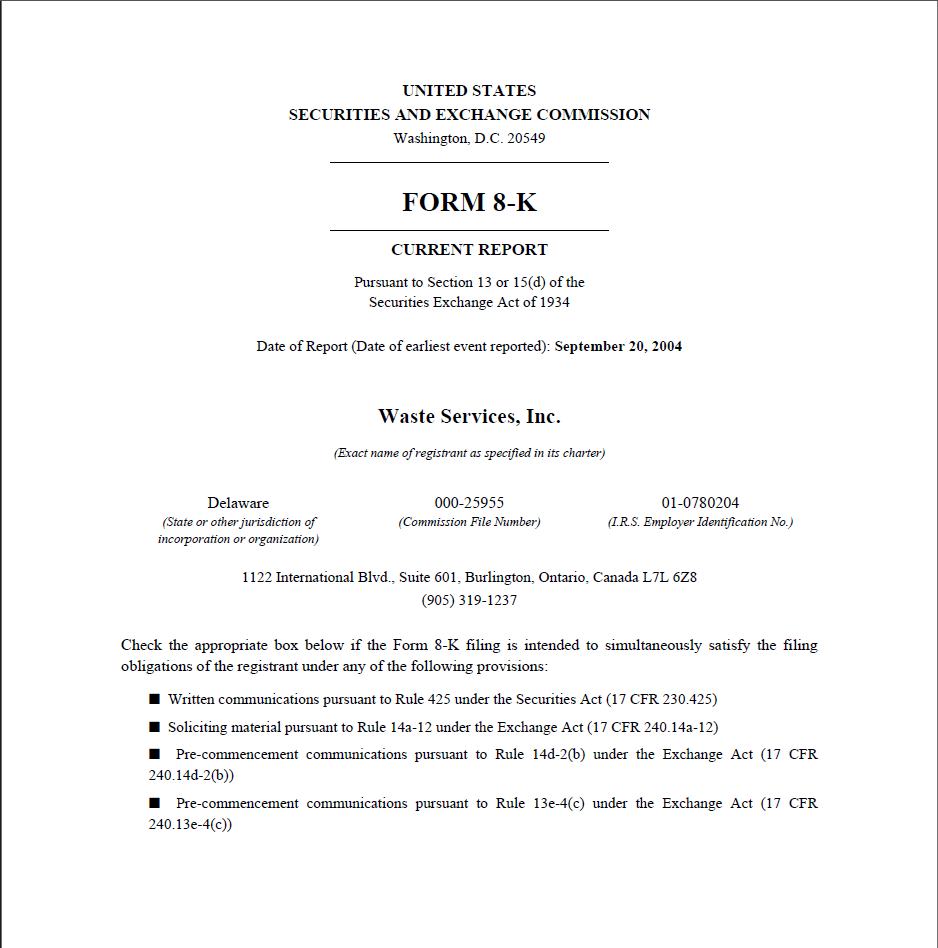 Form 8-K cover.